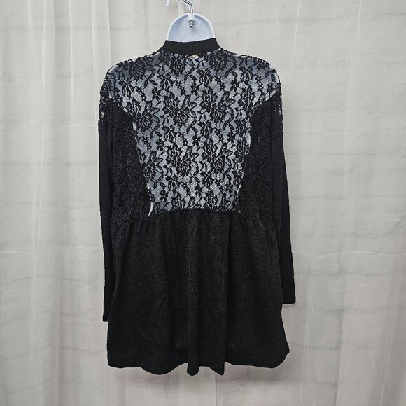 Black Lace Knit Cardigan Twee Coquette Whimsigoth Ribbed Sheer Y2K L - Picture 7 of 12